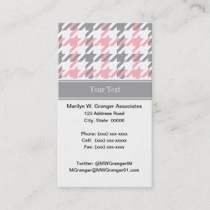 Pink White Dk Gray Houndstooth Name Monogram Business Card