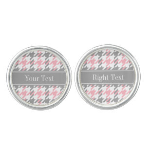 Pink White Dk Gray Houndstooth Name Monogram Cufflinks