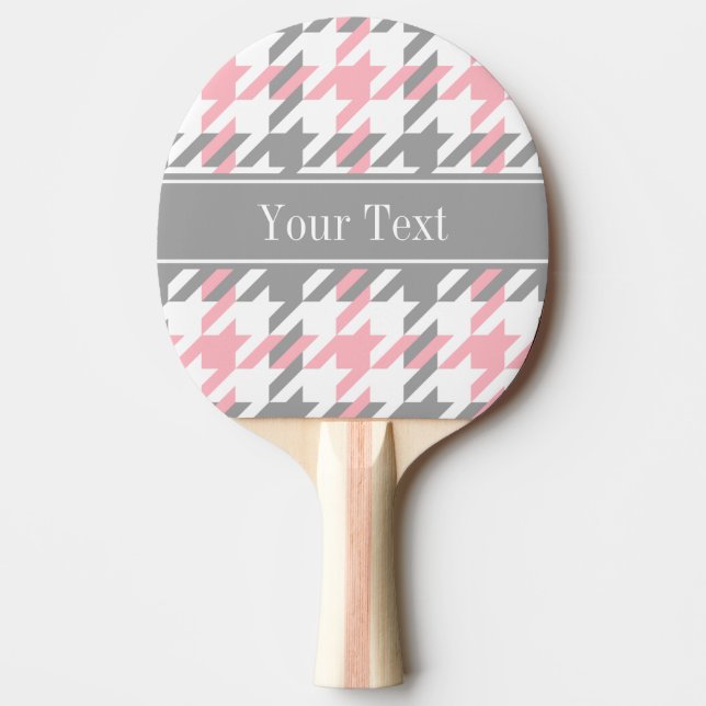 Pink White Dk Gray Houndstooth Name Monogram Ping-Pong Paddle (Front)