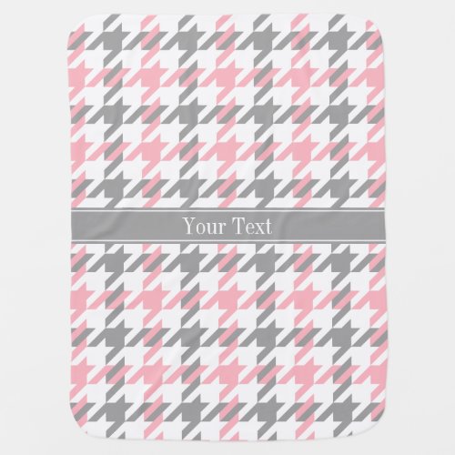 Pink White Dk Gray Houndstooth Name Monogram Stroller Blanket