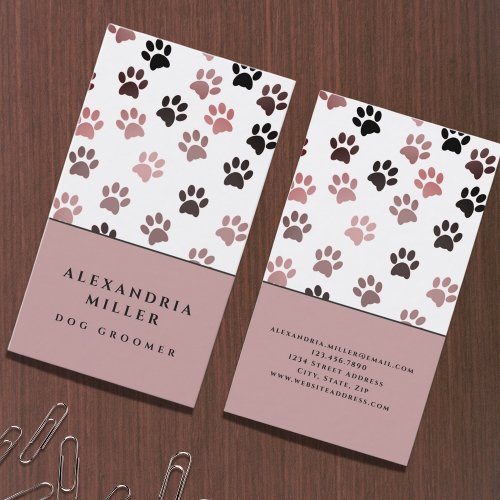 Pink White Dog Paw Prints  Dog Grooming Business Card