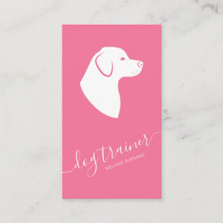 Pink &amp; White Dog Silhouette Modern Dog Trainer Business Card