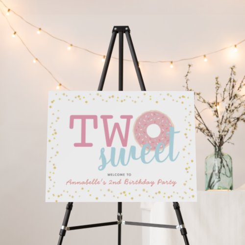 Pink White Donut Two Sweet 2nd Birthday Welcome Foam Board