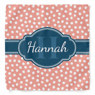Pink White Dotted Pattern Navy Monogram Bandana