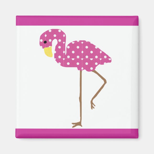Pink white dottie flamingo magnet (Front)
