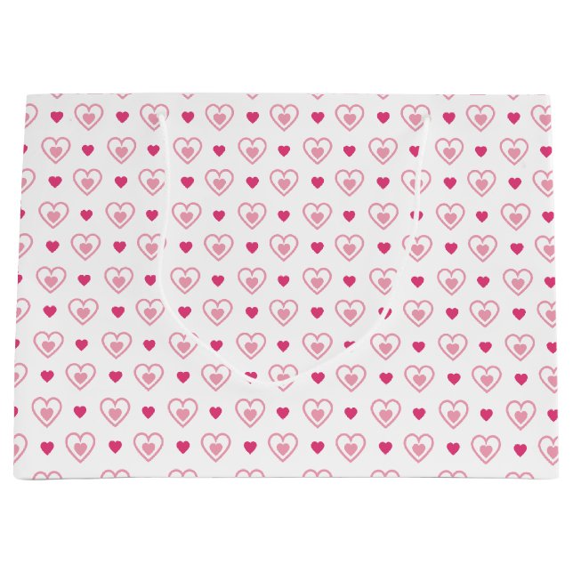 Pink & White Double Hearts Patterned Large Gift Bag (Front)
