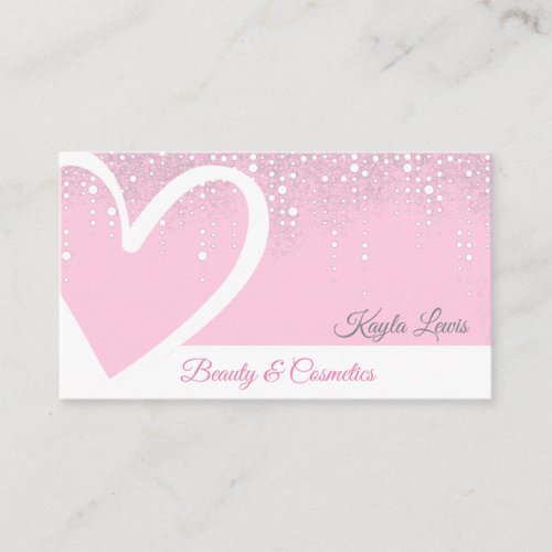 Pink White Dripping Cute Heart Beauty Cosmetics Business Card