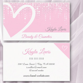 Pink White Dripping Cute Heart Beauty Cosmetics Business Card