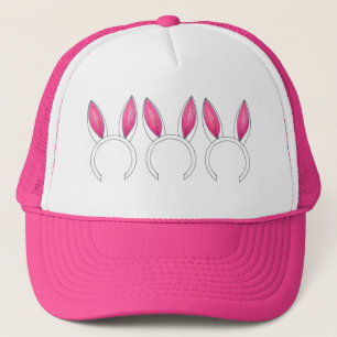 Pink White Easter Bunny Rabbit Ears Baby Shower Trucker Hat