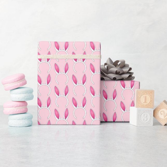 Pink White Easter Bunny Rabbit Ears Baby Shower Wrapping Paper (Baby Shower)