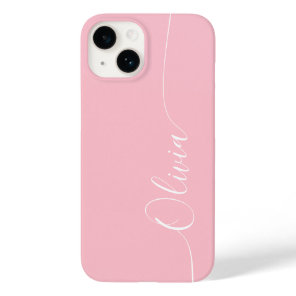 Pink White Elegant Calligraphy Script Name Case-Mate iPhone 14 Case