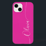 Pink White Elegant Calligraphy Script Name Case-Mate iPhone 14 Case<br><div class="desc">Pink White Elegant Calligraphy Script Custom Personalized Name iPhone 14 Smart Phone Cases features a modern and trendy simple and stylish design with your personalized name in elegant hand written calligraphy script typography on a soft pink background. Designed by ©Evco Studio www.zazzle.com/store/evcostudio</div>
