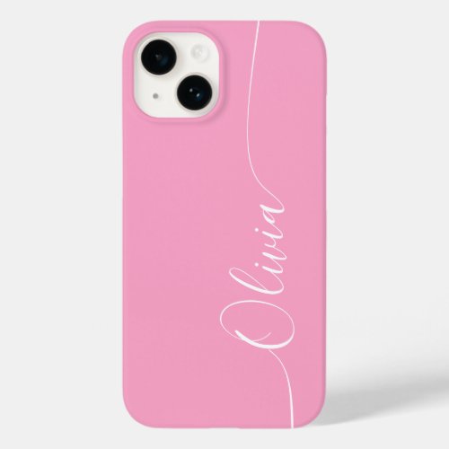 Pink White Elegant Calligraphy Script Name Case_Mate iPhone 14 Case