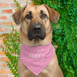 Pink White Elegant Calligraphy Script Name Dog Pet Bandana Collar