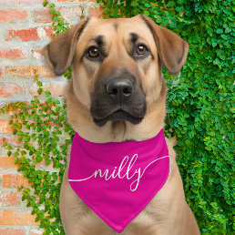 Pink White Elegant Calligraphy Script Name Dog Pet Bandana Collar