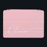 Pink White Elegant Calligraphy Script Name iPad Mini Cover<br><div class="desc">Pink White Elegant Calligraphy Script Custom Personalized Add Your Own Name iPad Air Cover features a modern and trendy simple and stylish design with your personalized name in elegant hand written calligraphy script typography on a metallic pink shimmer background. Perfect gift for birthday, Christmas, Mother's Day and stylish enough for...</div>