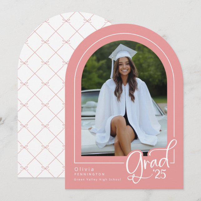 Pink White Elegant Photo 2025 Grad Announcement (Front/Back)