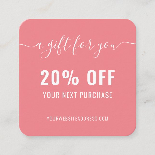 Pink White Elegant QR Code Loyalty Business Promo Discount Card (Front)