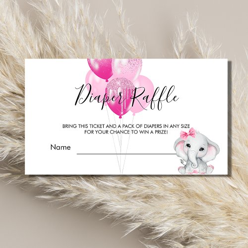 Pink white elephant girl baby shower diaper raffle enclosure card