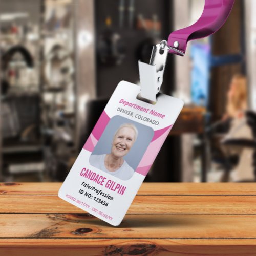 Pink White Employee Photo ID Badge