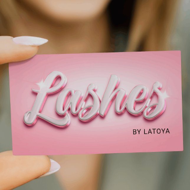  Pink White Eyelash Artist Tec3D-style script Business Card (Creator Uploaded)