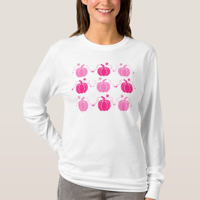 Pink & White Fall Filigree Pumpkins T-Shirt (Front)