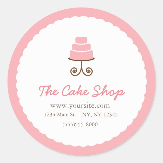 Pink & White Fancy Cake Bakery Sticker Label (Front)