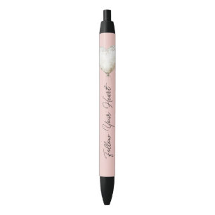 Pink White Faux Lace Heart Balloon Pen