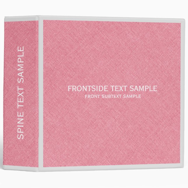 Pink & White Faux Linen Texture Look 3 Ring Binder (Front/Spine)