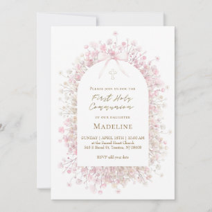 pink white First Communion girl Invitation