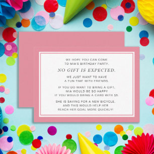 Pink White Fiver 5 Dollar Birthday Party Enclosure Card