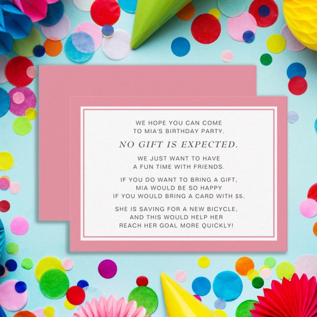 Pink White Fiver 5 Dollar Birthday Party  Enclosure Card (Pink Fiver Birthday Party enclosure card)