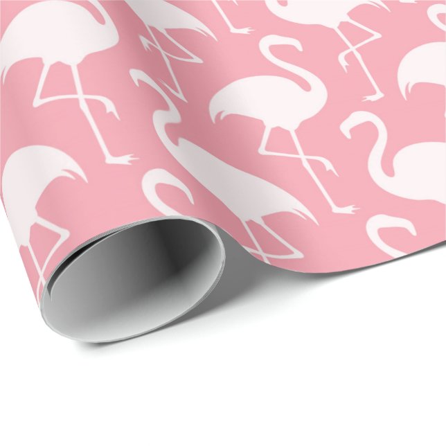 Pink white Flamingo pattern wrapping paper (Roll Corner)