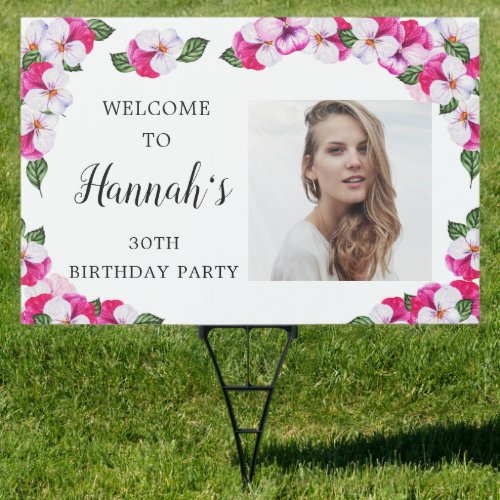 Pink White Floral 30th Birthday Welcome Yard Sign