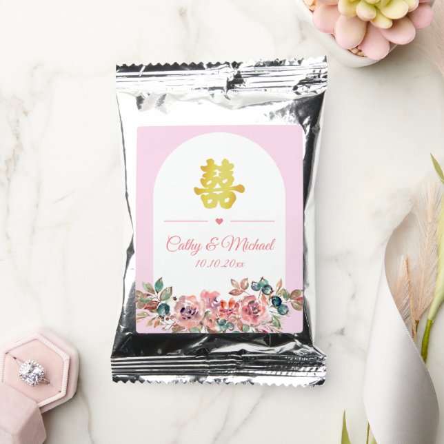 pink white floral arch chinese wedding coffee drink mix (Wedding)