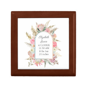 Pink White Floral Baby Birth Stats Personalized Gift Box