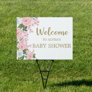 Pink White Floral Baby Shower Welcome Sign