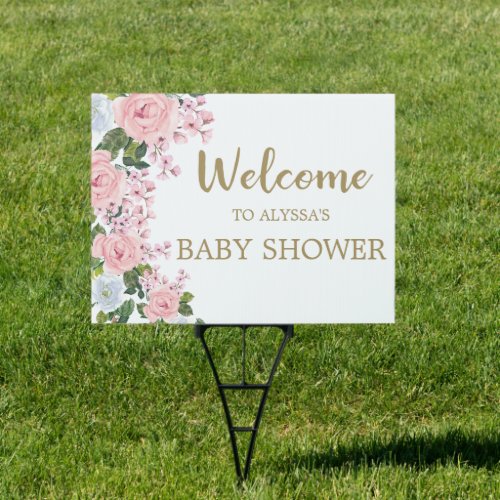 Pink White Floral Baby Shower Welcome Sign