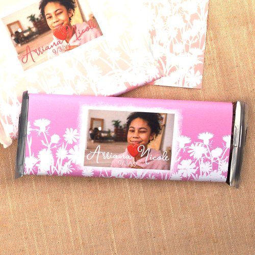 Pink White Floral Bat Mitzvah Candy Bar Wrapper