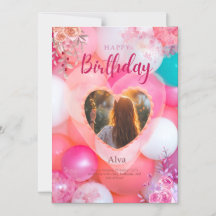 Pink & White Floral Birthday Card 