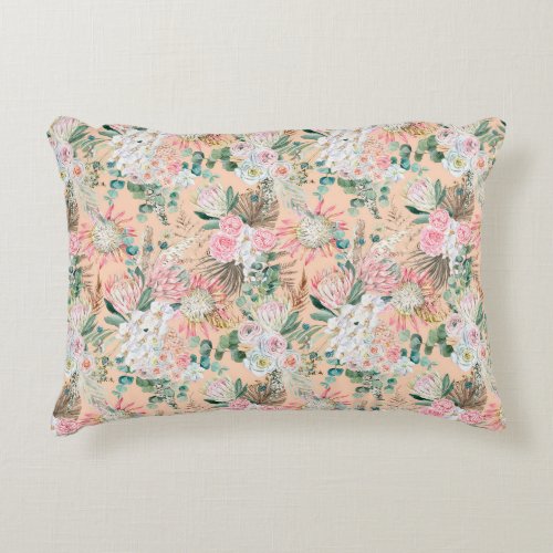 Pink White Floral Boho Eucalyptus Trendy Accent Pillow