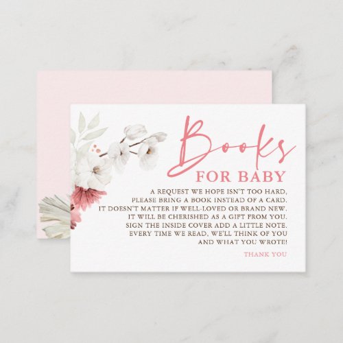 Pink White Floral Books For Baby Baby Shower Enclosure Card