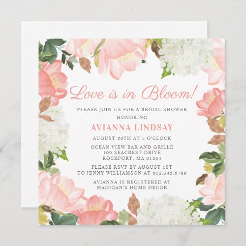 Pink White Floral Botanical Love is in Bloom  Invitation