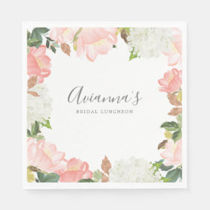 Pink White Floral Botanical Pretty Bridal Luncheon Napkins