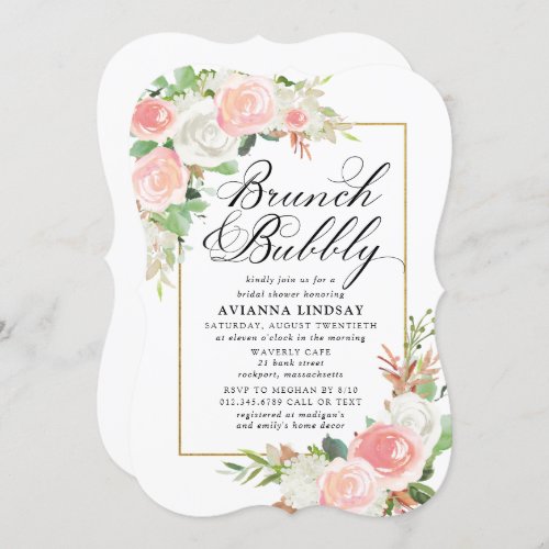 Pink White Floral Bridal Brunch Bubbly Shower Invi Invitation