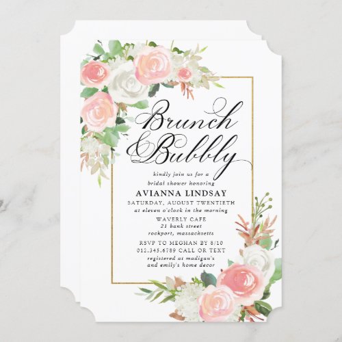 Pink White Floral Bridal Brunch Bubbly Shower Invitation