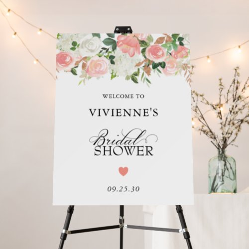 Pink White Floral Bridal Shower Welcome Foam Board