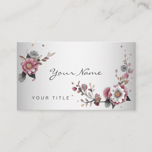 Pink White Floral Business Card (Front)