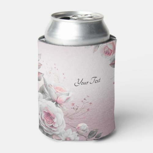 Pink White Floral Can Cooler