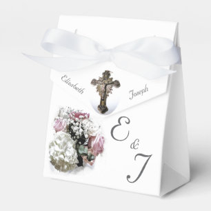 Pink & White Floral Catholic Wedding Favor Box